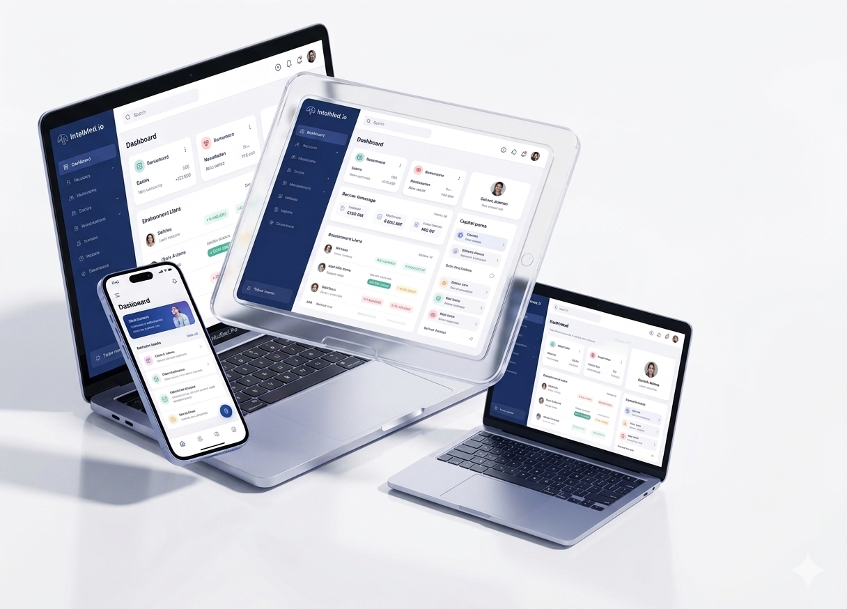 VON24 healthcare software displayed across laptop, tablet and phone